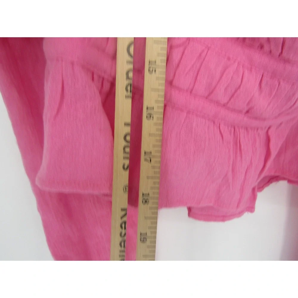 Free People Peplum Top Womens Small Pink Smocked Puff Sleeve Tie Back Boho
